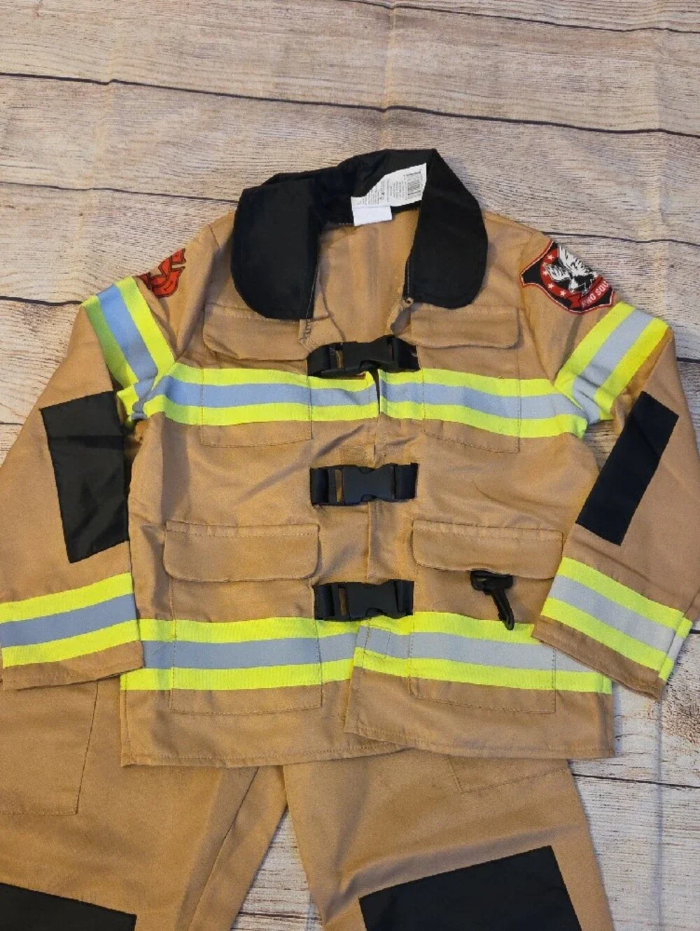 Kids Tan Firefighter Dress-Up Set with Reflective Stripes - Picture 2 of 4